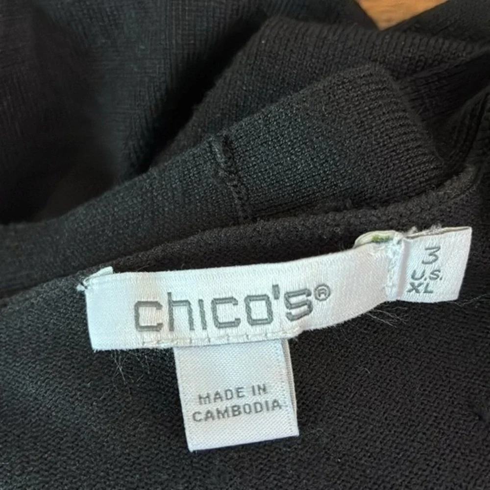 CHICO'S XL Black Longline Open Front Knit Cardigan Jacket Office Career Corpgore